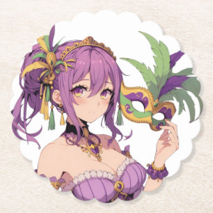 Anime Mardi Gras mask Paper Coaster