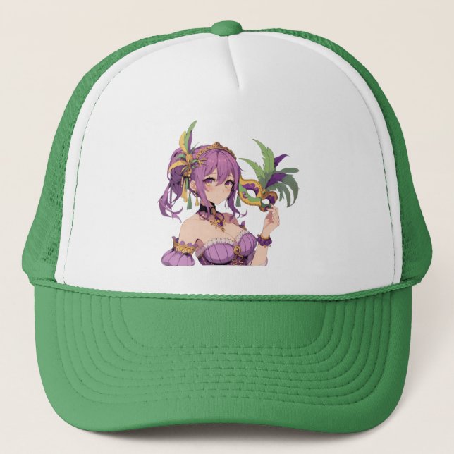 Anime Mardi Gras mask Trucker Hat (Front)