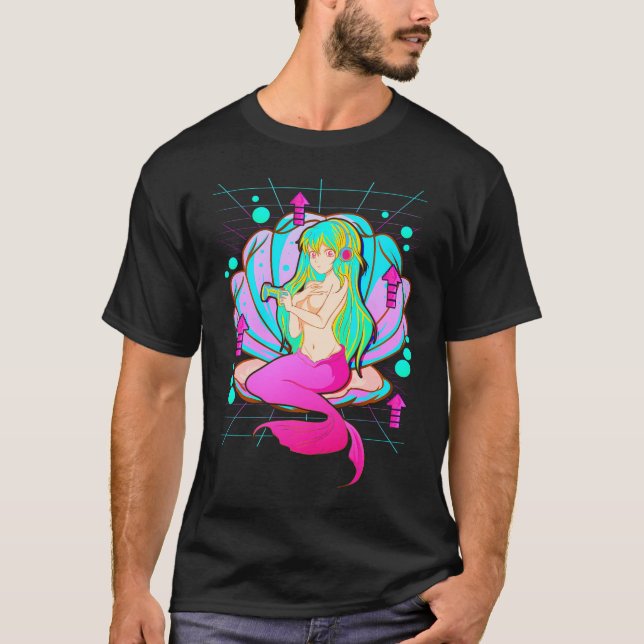 Anime Mermaid Gamer Pastel Theme Vaporwave         T-Shirt (Front)