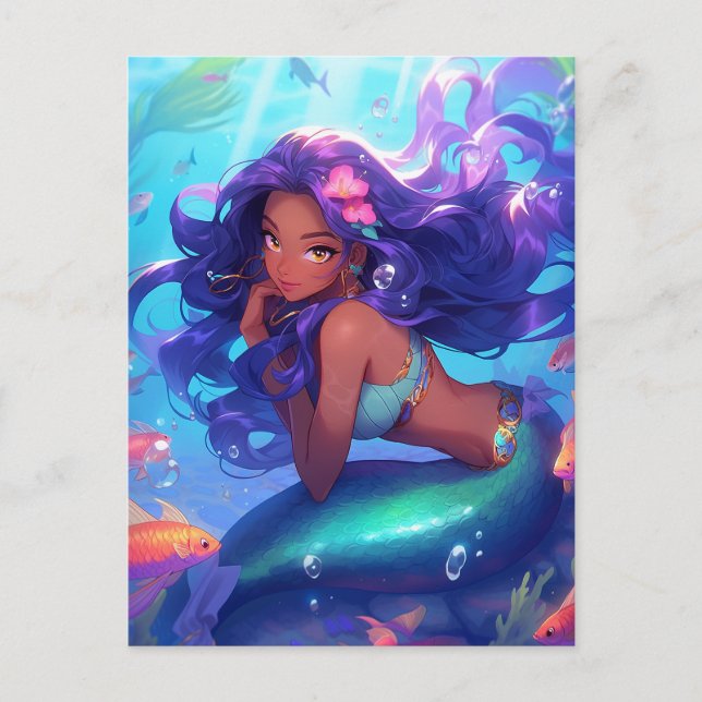 Anime Mermaid Girl Fantasy Art Postcard (Front)