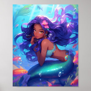 Anime Mermaid Girl Fantasy Art Poster