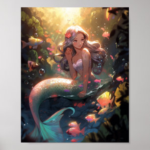 Anime Mermaid Girl Fantasy Art Poster
