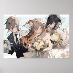 Anime MFM polyamorous triad wedding Poster