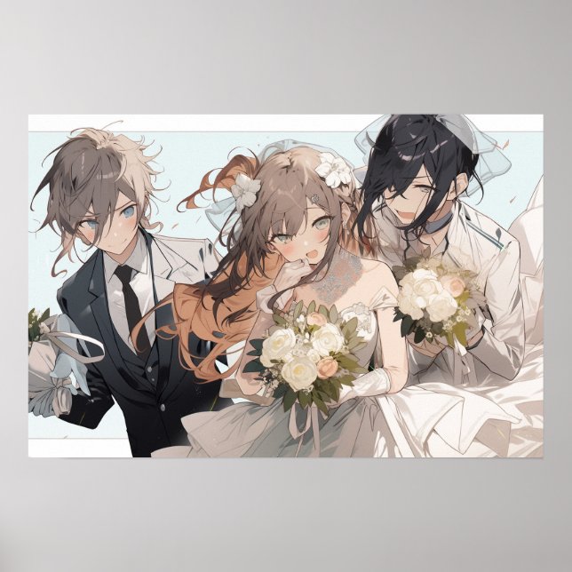 Anime MFM polyamorous triad wedding Poster (Front)