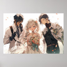 Anime MFM polyamorous triad wedding