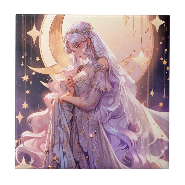 Anime Moon Princess Fantasy Art Ceramic Tile (Front)