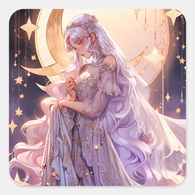 Anime Moon Princess Fantasy Art Square Sticker (Front)