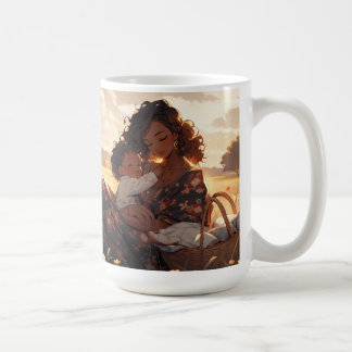 Anime mother in a morning meadow coffee mug