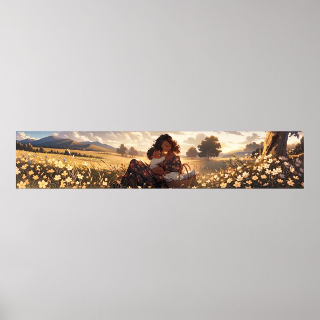Anime mother in a morning meadow - Ultra wide Poster (Front)