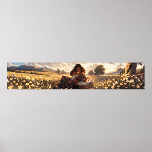 Anime mother in a morning meadow - Ultra wide Poster