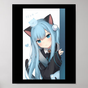 Anime Neko Cat Girl Pastel Kawaii Japanese Waifu O Poster