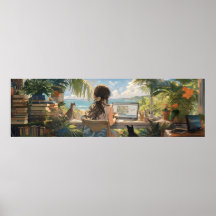 Anime office by the sea - Ultra wide