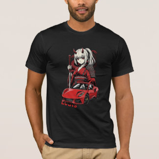 Anime Oni Girl with Red Sports Car T-Shirt