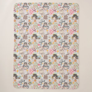 Anime Overload Cute Pattern L Grey Sherpa Blanket