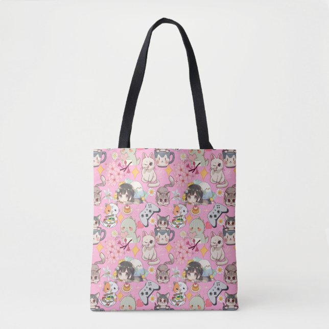 Anime Overload Cute Pattern L Pink BG Tote Bag (Front)