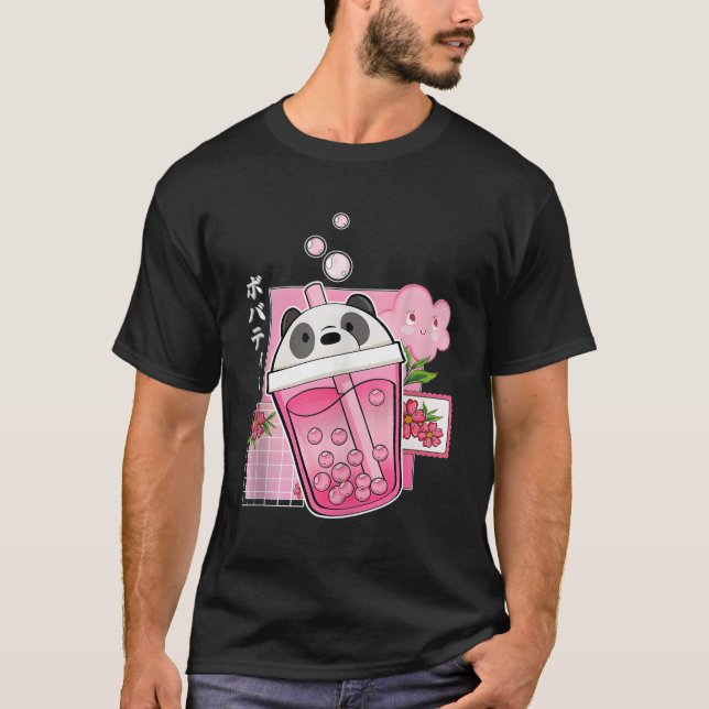 Anime Panda Bubble Milk Tea Boba Bear Kawaii Aesth T-Shirt (Front)