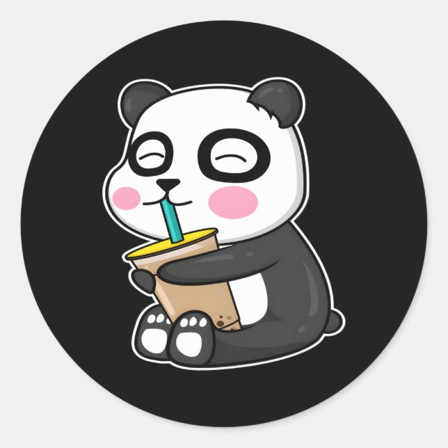 Anime Panda Is Drinking Boba Bubble Tea L Kawaii Classic Round Sticker (Front)