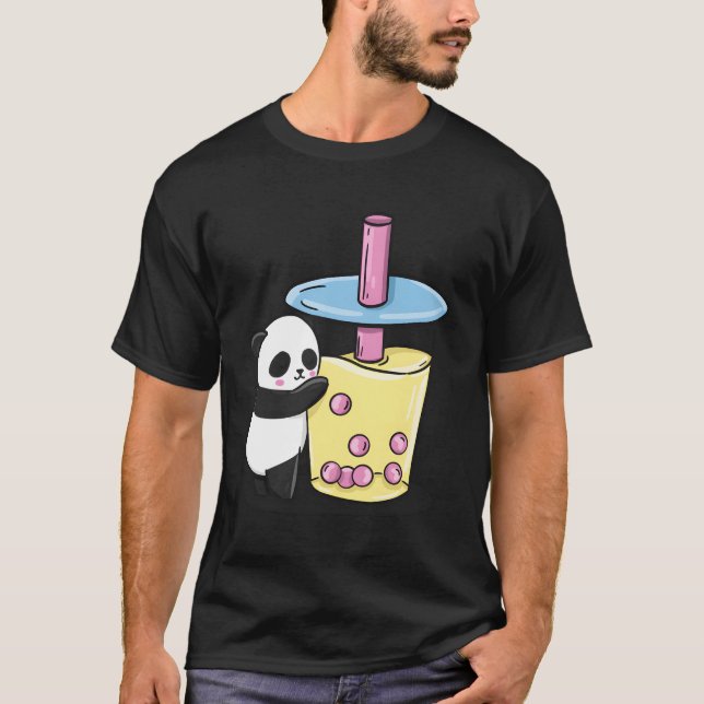 Anime Panda Is Drinking Boba Bubble Tea L Kawaii T-Shirt (Front)