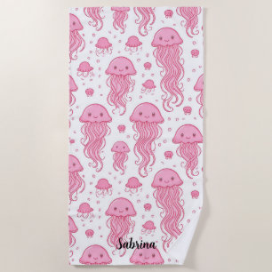 Anime Pink Jellyfish Personalised Beach Towel