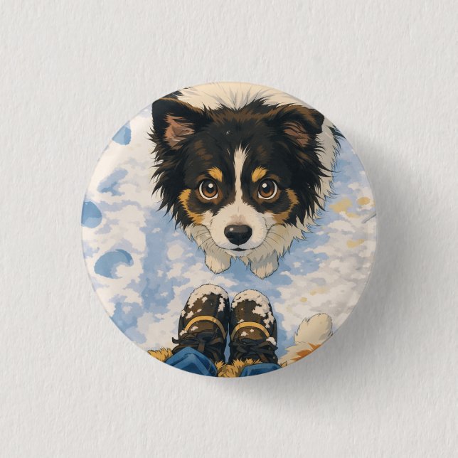 Anime Playful Dog Round Button (Front)