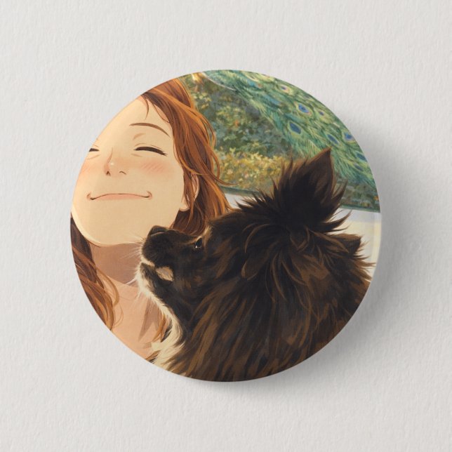 Anime Playful Puppy Round Button (Front)