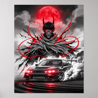 Anime Racing Oni – Sumi-e Ink Street Racer Poster