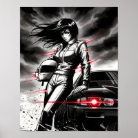 Anime Racing Storm - Female Street Racer in Sumi-e