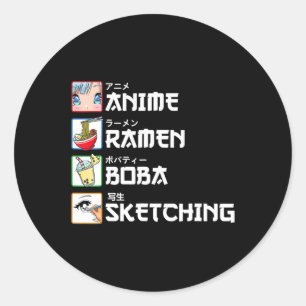 Anime Ramen Boba Sketching Japanese Manga Milk Tea Classic Round Sticker