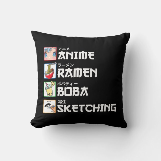 Anime Ramen Boba Sketching Japanese Manga Milk Tea Cushion (Front)
