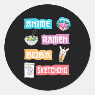 Anime Ramen Boba Sketching Kawaii Anime Lover Mer Classic Round Sticker