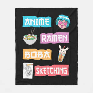 Anime Ramen Boba Sketching Kawaii Anime Lover Mer Fleece Blanket