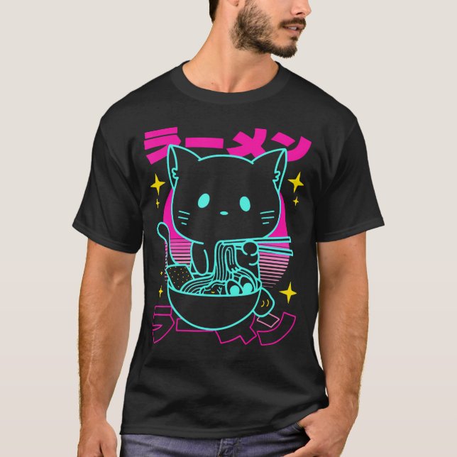 Anime Ramen Cat Japanese Noodles Aesthetic Kawaii  T-Shirt (Front)