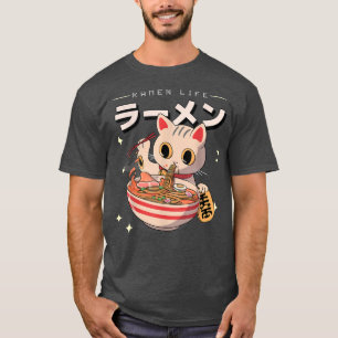 Anime Ramen Cat Japanese Noodles Retro Gold Lucky  T-Shirt