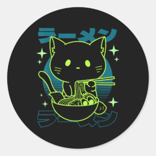 Anime Ramen Cat Japanese Retro Noodles Aesthetic K Classic Round Sticker