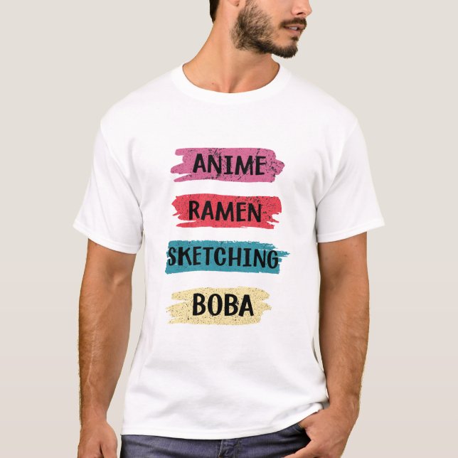 Anime Ramen Sketching Boba T-Shirt (Front)