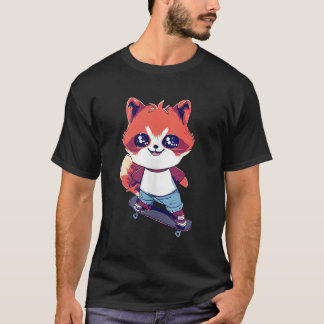 Anime Red Panda Skateboarding Skater T-Shirt