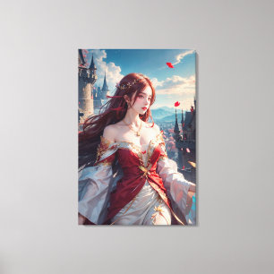 Anime Red Princess Fantasy Castle Canvas Print