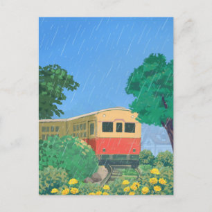 Anime Romantic Rain and Train Postcard