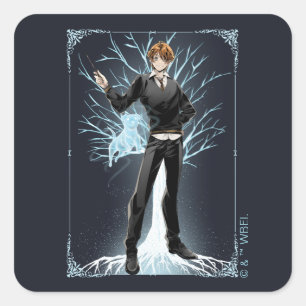 Anime Ron Weasley's Jack Russell Terrier Patronus Square Sticker