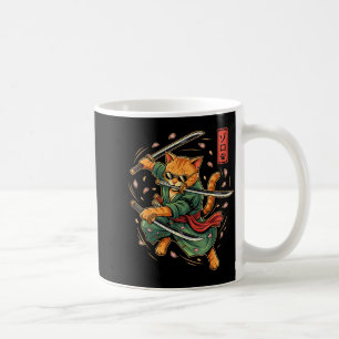 Anime Samurai Cat Three Swords Japanese Style Art  Coffee Mug