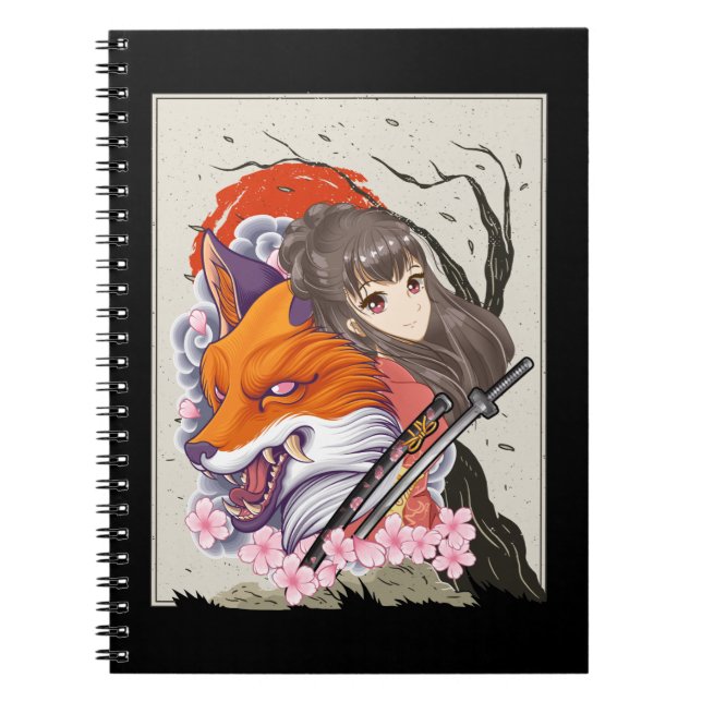 Anime Samurai Fox Otaku Japanese Girl Notebook (Front)
