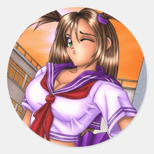 Anime School Girl Nikki Classic Round Sticker (Front)
