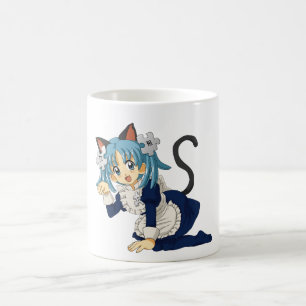 Anime Schoolgirl Cat on her Knees in Maid Dress Coffee Mug