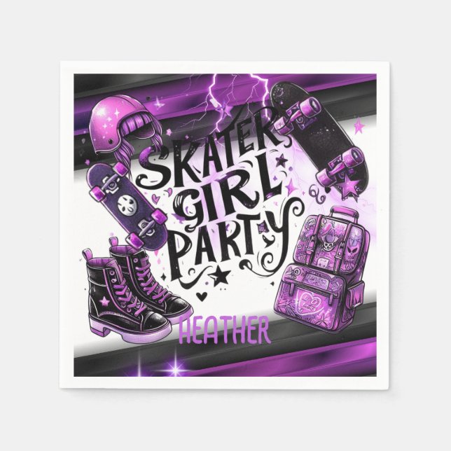 Anime Skater Girl Birthday Party Skateboarding Napkin (Front)