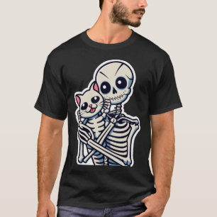Anime Skeleton Holding A Cat Shirt Lazy Halloween 