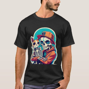 Anime Skeleton Holding A Cat Shirt Lazy Halloween 