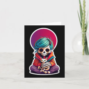 Anime Skeleton Holding A Cat Shirt Lazy Halloween  Card