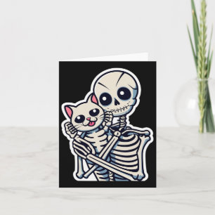 Anime Skeleton Holding A Cat Shirt Lazy Halloween Card