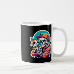 Anime Skeleton Holding A Cat Shirt Lazy Halloween Coffee Mug