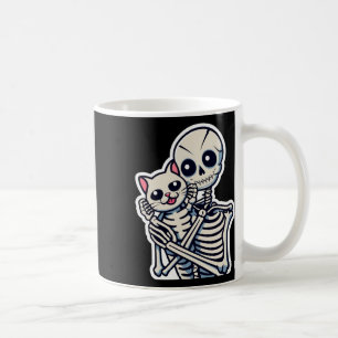 Anime Skeleton Holding A Cat Shirt Lazy Halloween  Coffee Mug
